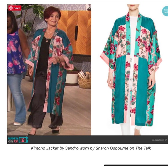 Sandro Ting Printed Color Block Kimono Silk Jacket Sz M - Picture 7 of 10